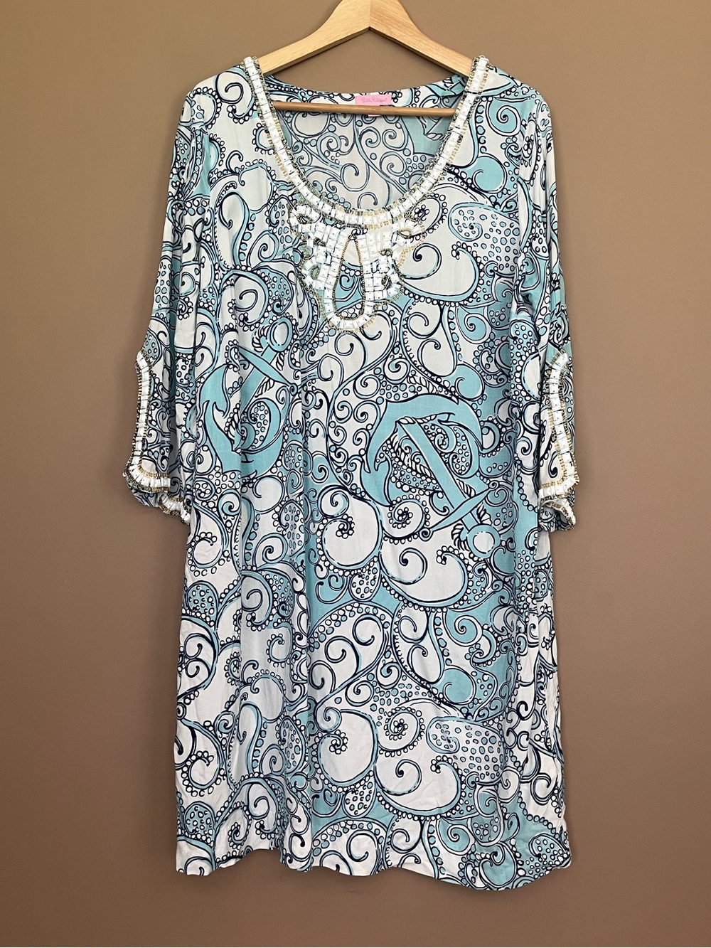 {Lilly Pulitzer} Sarah Tunic Dress with Beaded Detail in Spa Blue - Womens XL